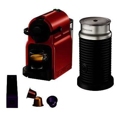 Nespresso Inissia Coffee Machine with Aeroccino by KRUPS, Red Nespresso Inissia Coffee Machine with Aeroccino by KRUPS, Red